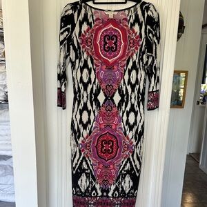 Boston Proper Black & Pink Patterned Long-Sleeve Sheath Dress